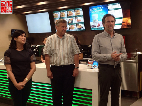 SweetSpot Philippines President Pinky Yee, White Spot President Warren Erhart and White Spot Owner Peter Toigo at the soft opening of Triple-O's SM Megamall