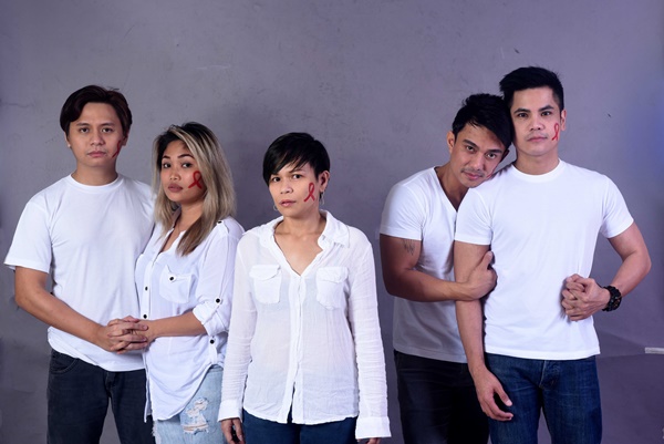 Tackling AIDS (L-R): Cris, Aida, Kiriring, Shane, Macaraig. Characters of the Kiriring, Aida't, Macaraig Stage Play