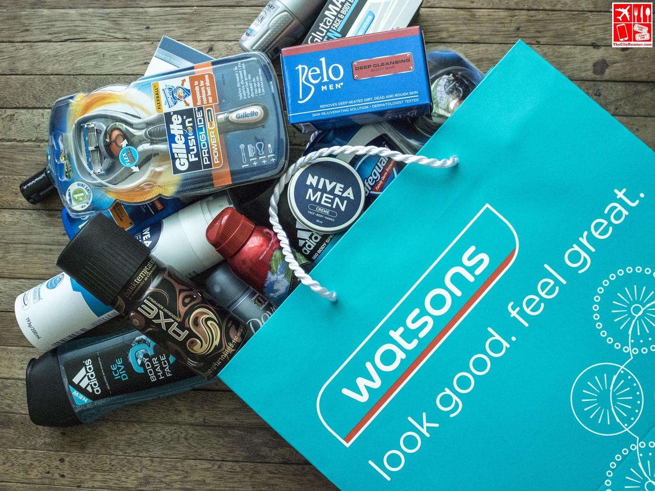 Shopping bag full of men's grooming products from Watsons Store