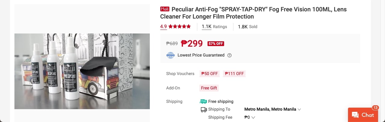 Peculiar Anti-fog cleaner on Shopee