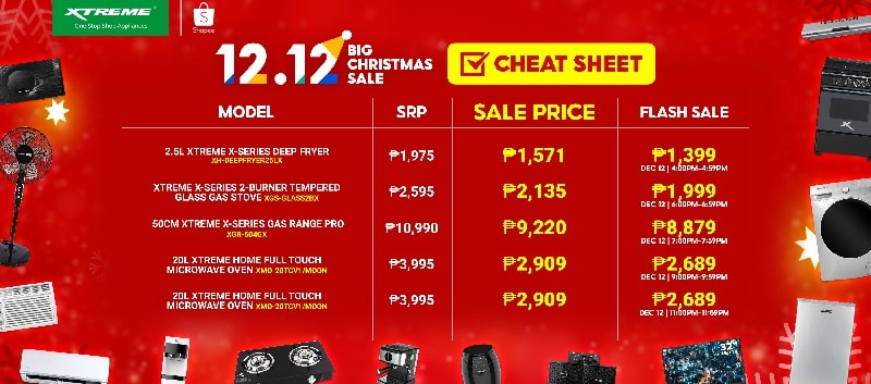Use this Shopee 12.12 Big Christmas Sale Cheat Sheet when you shop at XTREME Appliances