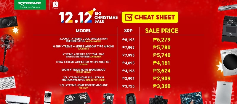 Use this Shopee 12.12 Big Christmas Sale Cheat Sheet when you shop at XTREME Appliances