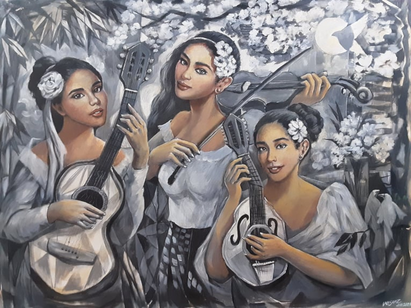 Three Maidens acrylic on canvas by Pete Velasquez