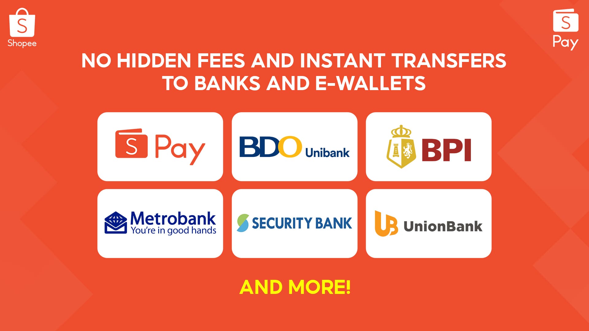 With ShopeePay you enjoy instant transfers to banks and e-wallets with no hidden fees