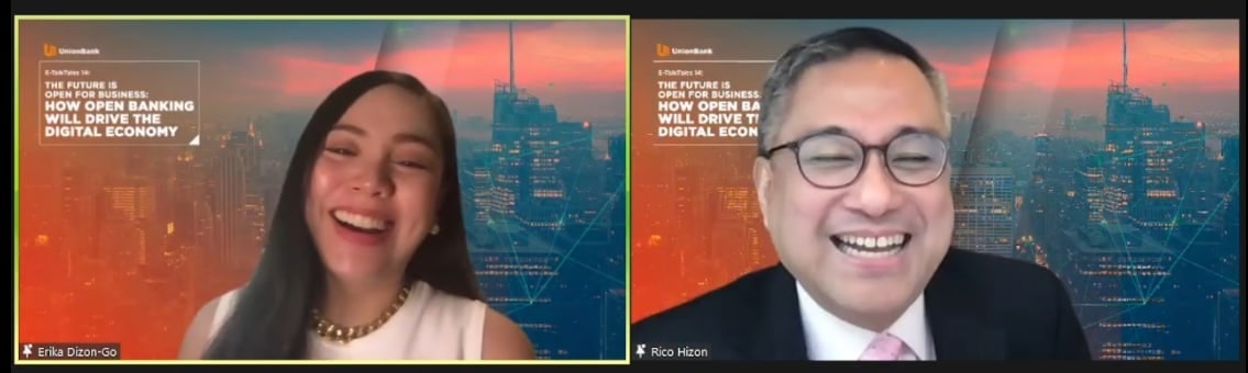 Erika Dizon and host Rico Hizon during the E-TalkTales open banking and open finance discussion