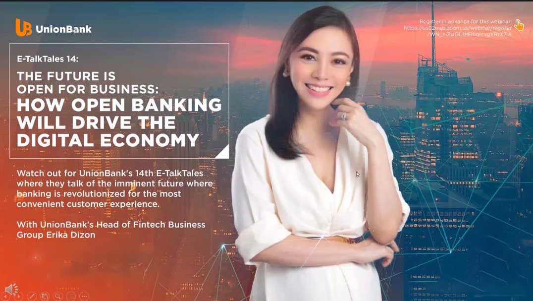 A discussion on open banking at the UnionBank 14th E-TalkTales led by UnionBank Head of Fintech Business Group Erika Dizon