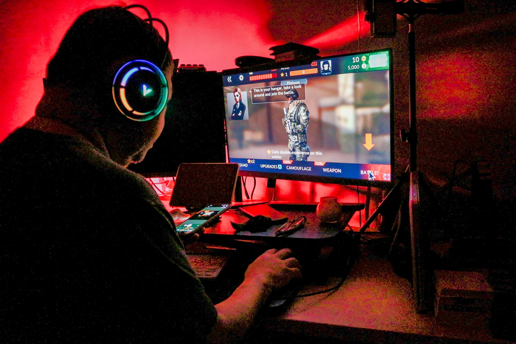 Playing computer game with Rapoo VH110 Illuminated Gaming Headset